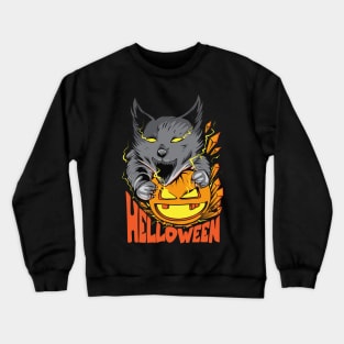 halloween wolf pumpkin illustration Crewneck Sweatshirt